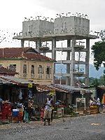 Ghana, Osiem, water tower and main street