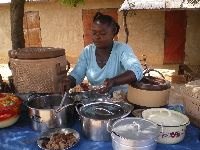 Natitingou, Benin, street scene, restaurant selling local food