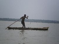 Bopa, Benin, Lake Aheme, fisherman and boat