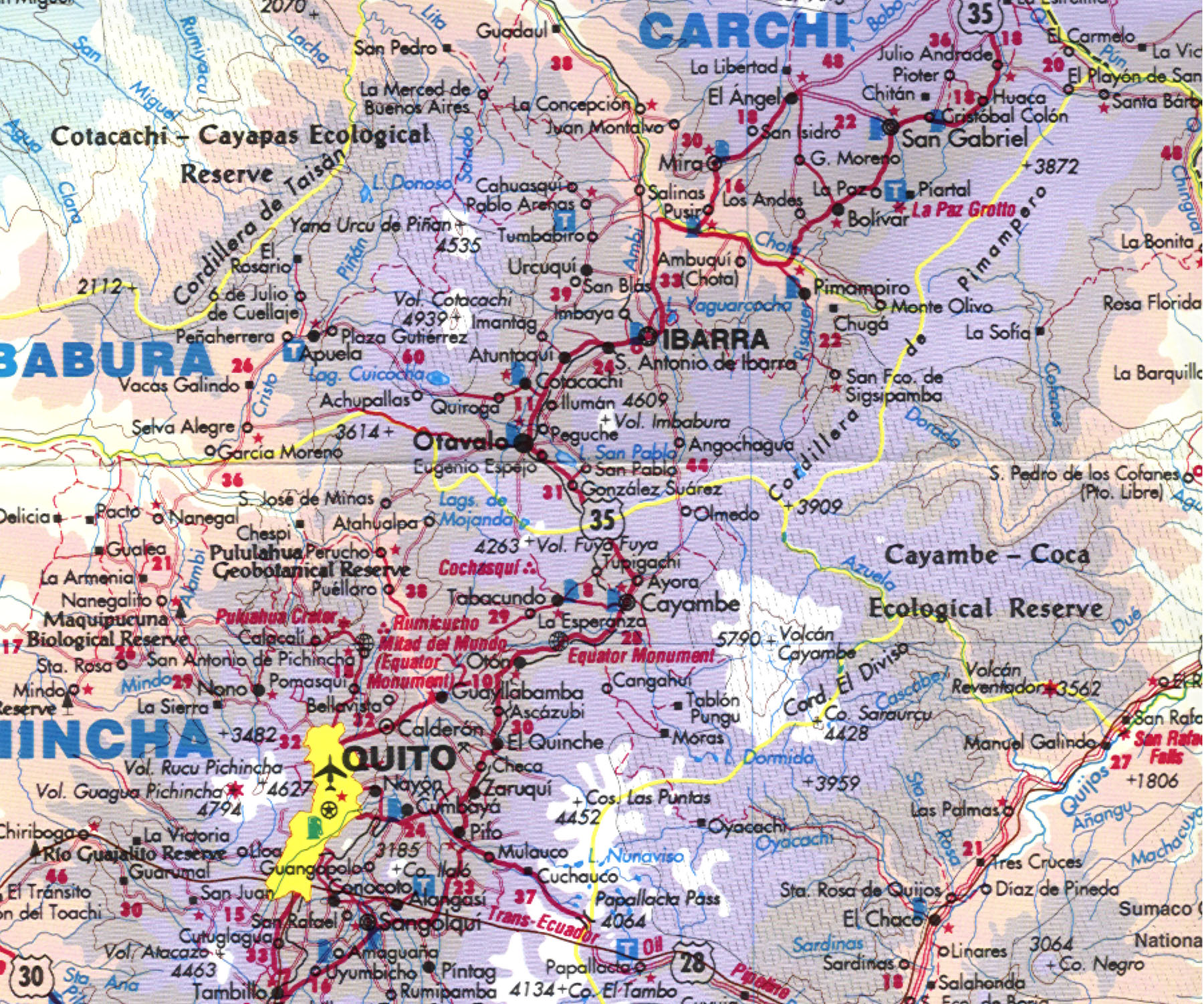 Map of Avnue of the Volcanos, Ecuador