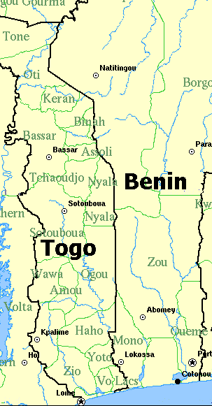 Map of Togo and Benin