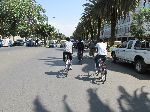 Bicyclists on boulevard, Bahir Dar, Ethiopia