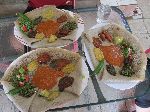 Beyeyanetu, vegan platter on injera, Woreta, Ethiopia