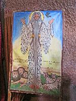 Painting of Saint Gebre Menfes Kidus (Saint Abbo) with Lions and Leopards, Bet Mercurios (rock hewn church), Lalibela, Ethiopia