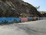Ethiopian Road Authority Mural of famous sites in Ethiopia, hill between Adi Arkay and Tekeze River, Ethiopia
